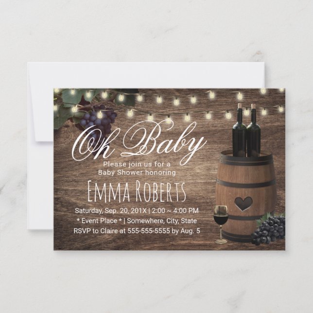 Oh Baby Shower Rustic Wine Barrel Country Invitation (Front)