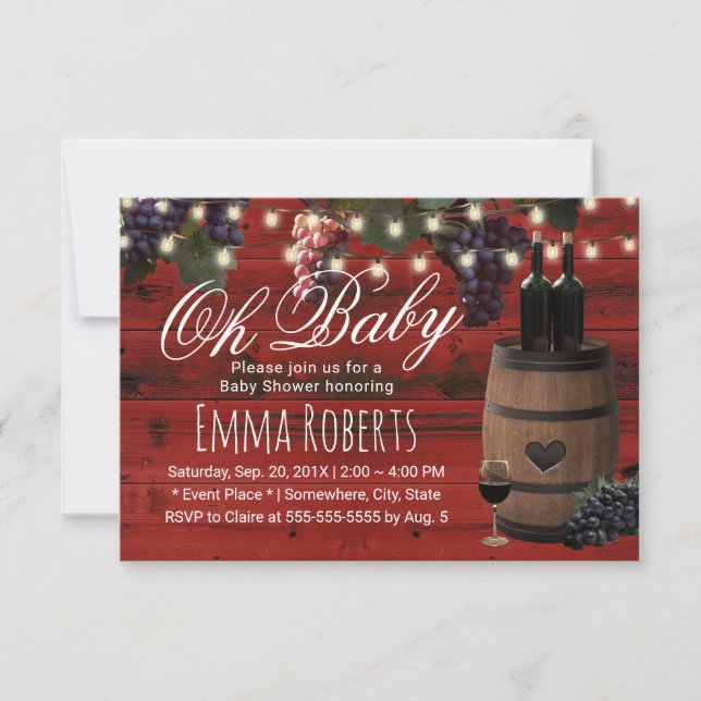 Oh Baby Shower Rustic Wine Barrel Country Red Barn Invitation (Front)