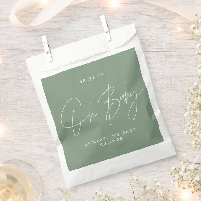 Oh Baby shower script modern sage green thank you Favor Bag (Clipped)