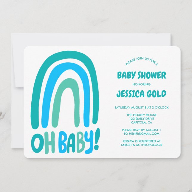 OH BABY SHOWER Sweet Blue Rainbow CUSTOM Invitation (Front)