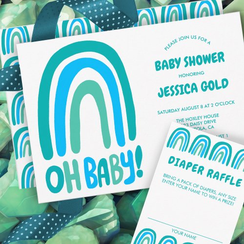 OH BABY SHOWER Sweet Blue Rainbow CUSTOM Invitation