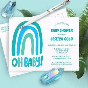 OH BABY SHOWER Sweet Blue Rainbow CUSTOM Invitation Postcard