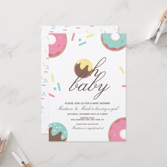 Oh Baby Shower Sweet Cake Pop Donut Invitation (Front/Back In Situ)