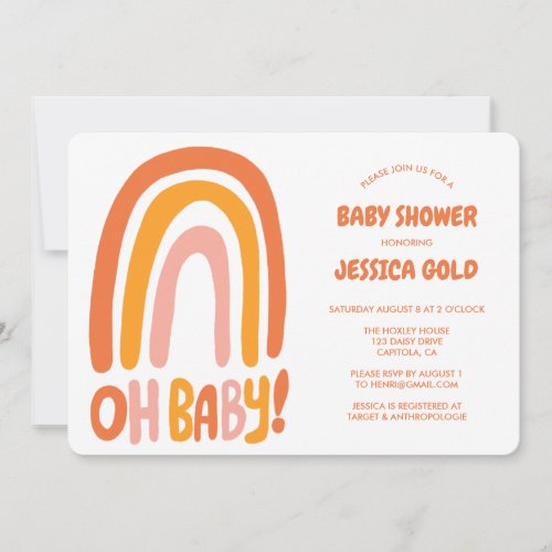 OH BABY SHOWER Sweet Orange Rainbow CUSTOM Invitation