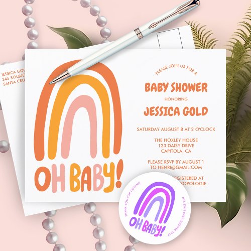 OH BABY SHOWER Sweet Orange Rainbow CUSTOM Invitation Postcard