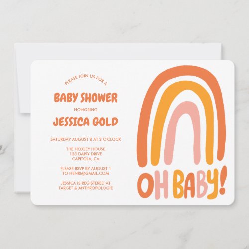 OH BABY SHOWER Sweet Orange Rainbow CUSTOM QR CODE Invitation