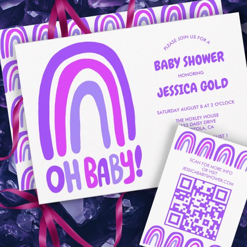 OH BABY SHOWER Sweet Purple Rainbow CUSTOM Invitation