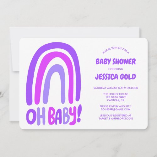 OH BABY SHOWER Sweet Purple Rainbow CUSTOM Invitation