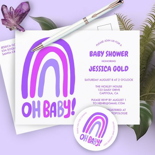 OH BABY SHOWER Sweet Purple Rainbow CUSTOM Invitation Postcard