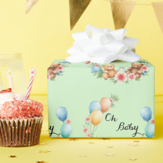 Oh Baby shower teddies & balloons Wrapping Paper