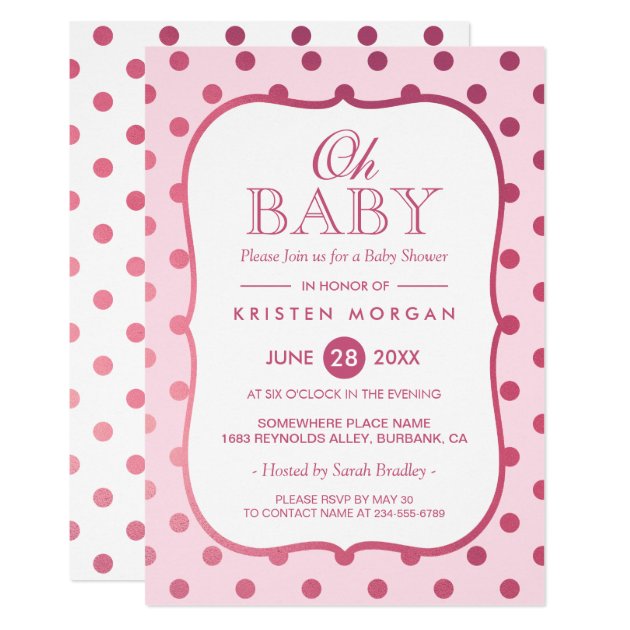 Oh Baby Shower Trendy Pink Glitter Polka Dots Invitation