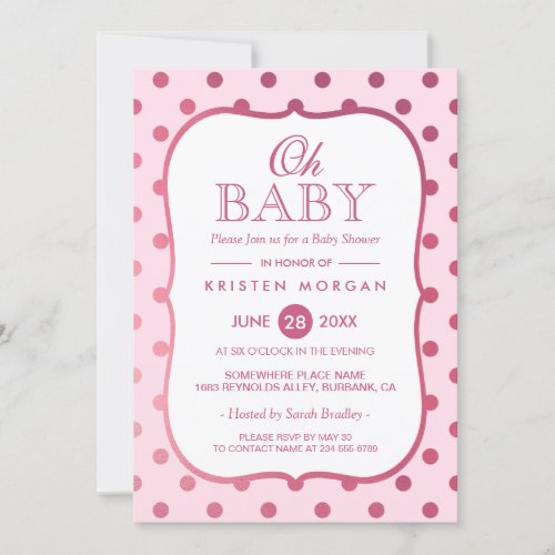 Oh Baby Shower Trendy Pink Glitter Polka Dots Invitation