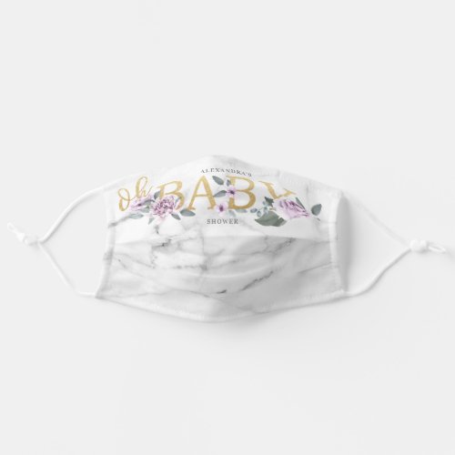 Oh Baby Shower Violet Watercolor Floral Marble Adult Cloth Face Mask