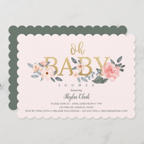 Oh Baby Shower Watercolor Floral Blush Rose Garden Invitation