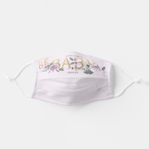 Oh Baby Shower Watercolor Floral Violet Rose Adult Cloth Face Mask