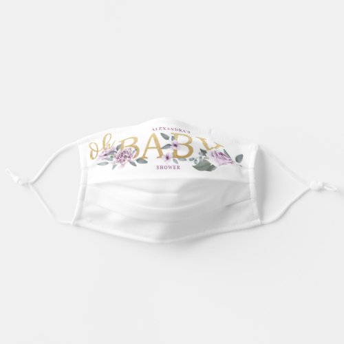 Oh Baby Shower Watercolor Floral Violet Rose White Adult Cloth Face Mask
