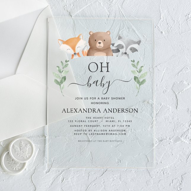 Oh Baby Shower Woodland Greenery Acrylic Invitations (Creator Uploaded)