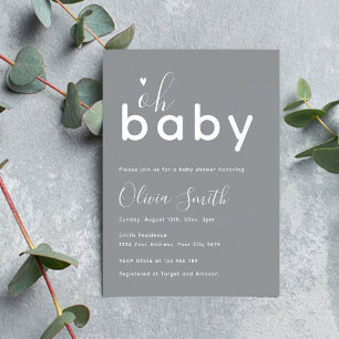 Oh Baby Silver Baby Shower Foil Invitation