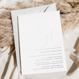 Oh Baby Silver Script Baby Shower Foil Invitation