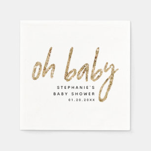 Oh Baby Simple Baby Shower Gold Glitter Napkins