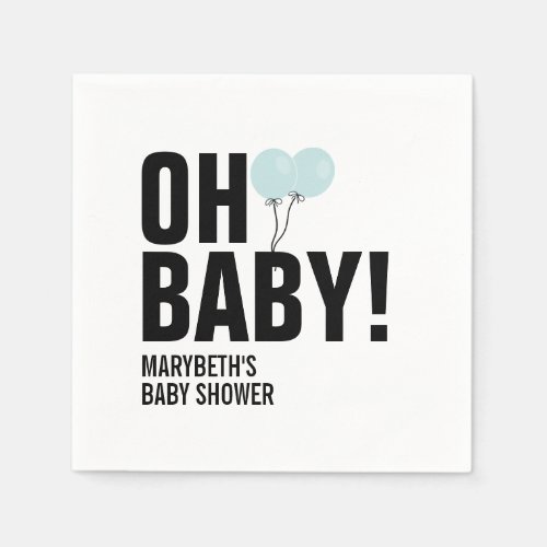 Oh Baby Simple Blue Balloon Baby Shower Napkin