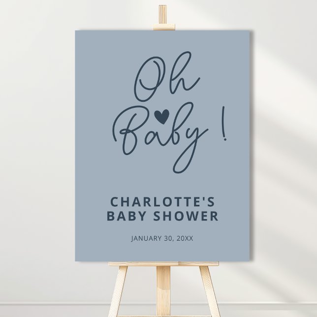 Oh Baby Simple Dusty Blue Boy Baby Shower Welcome  Foam Board (Creator Uploaded)