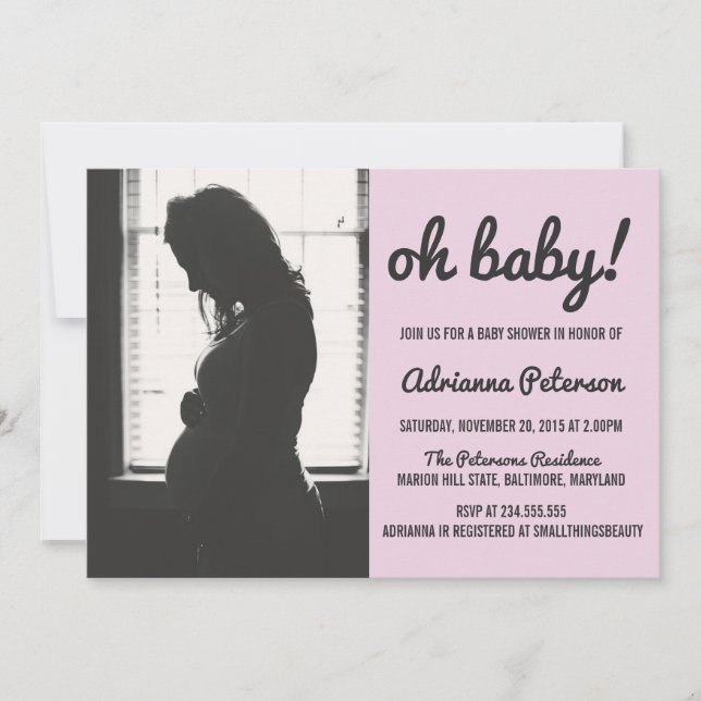 Oh Baby Simple Pink Baby Shower Photo Chevron Invitation (Front)