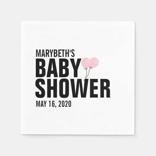 Oh Baby Simple Pink Balloon Baby Shower Napkin (Front)