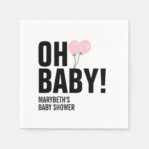 Oh Baby Simple Pink Balloon Baby Shower Napkin