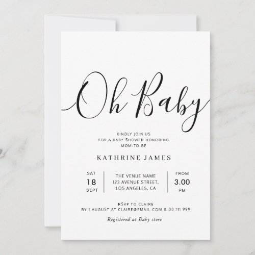 OH BABY Simple script baby shower Invitation