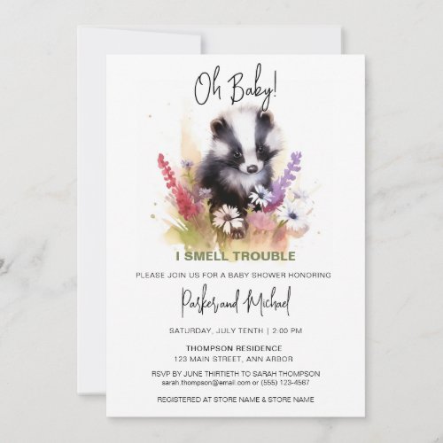 Oh Baby Skunk Woodland Animal Baby Showers Invitation
