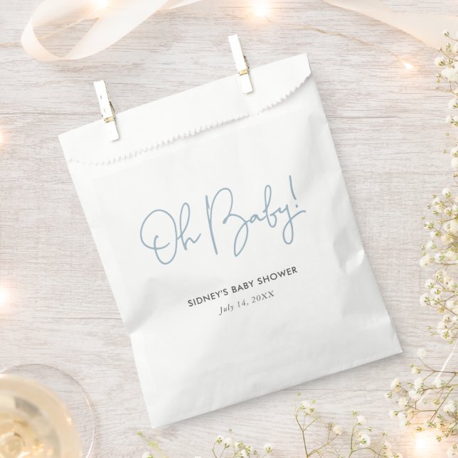Oh Baby Sky Blue Personalized Baby Shower Favor Bag (Clipped)