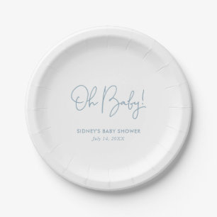 Oh Baby Sky Blue Personalized Baby Shower Paper Plates