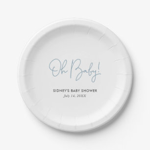 Oh Baby Sky Blue Personalized Baby Shower Paper Plates