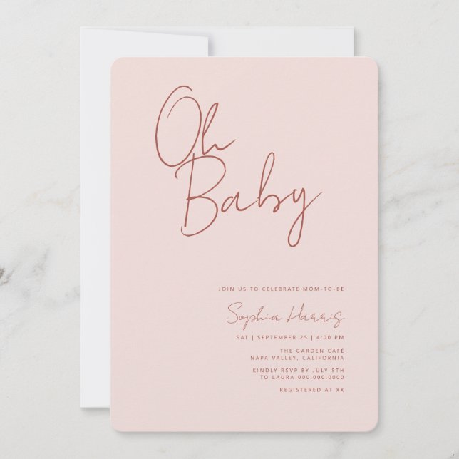 Oh Baby Soft Blush Pink Minimal Invitation (Front)