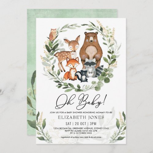 Oh Baby  Soft Greenery Woodland Forest Shower Invitation