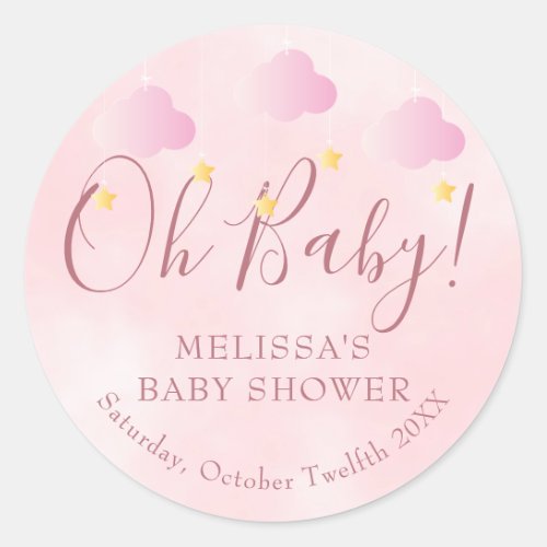 Oh Baby Soft Pink Twinkle Twinkle Baby Shower Classic Round Sticker