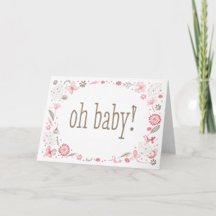 Oh Baby Softly Blooming Pink Nature Bouquet Letterpress Thank You Card