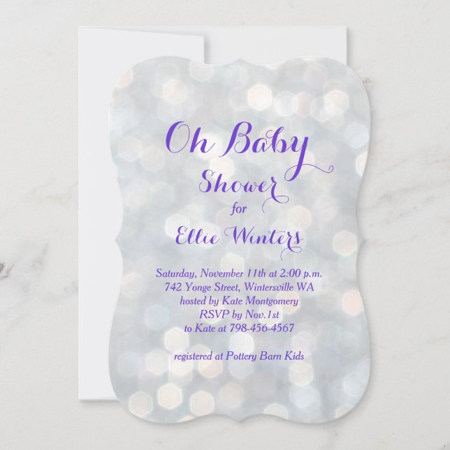 Oh Baby! Sparkly Lights Purple Shower Invitation (Front)