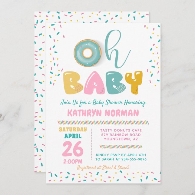 Oh Baby Sprinkle Donut Baby Shower Invitation (Front/Back)