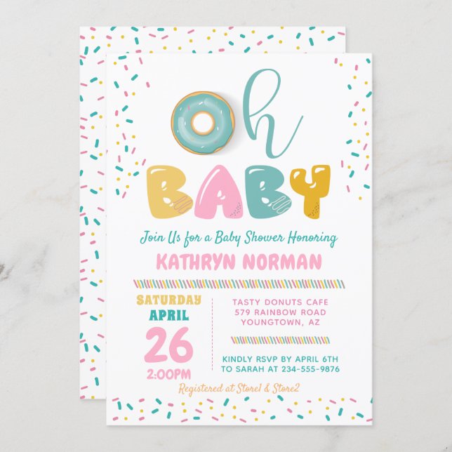 Oh Baby Sprinkle Donut Baby Shower Invitation (Front/Back)