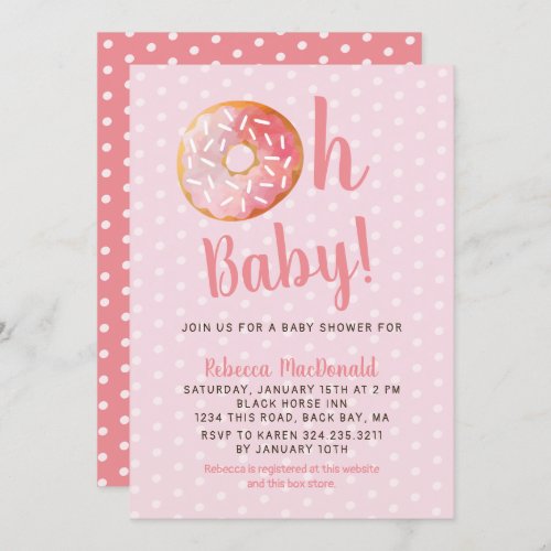 Oh Baby Sprinkle Donut Pink Baby Shower Invitation