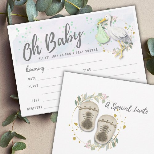 Oh Baby Stork Gender Neutral Baby Shower Fill In Invitation