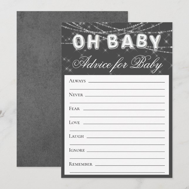 Oh Baby String Light | Dark Gray Monochrome Advice Invitation (Front/Back)