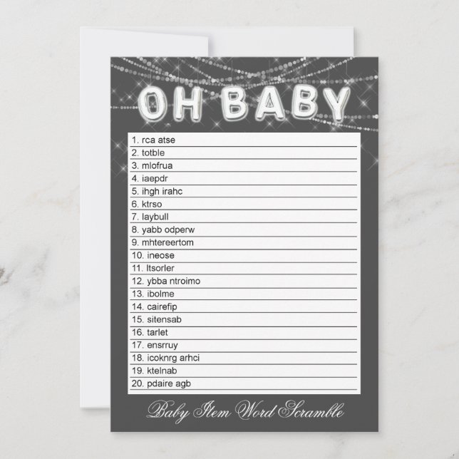 Oh Baby String Light | Gray Word Scramble Game (Front)
