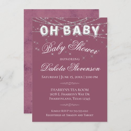 Oh Baby String Light  Millennial Pink Balloon Invitation