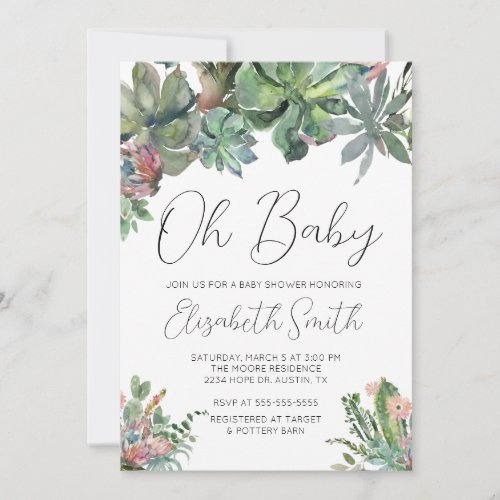 Oh Baby Succulent Baby Shower Invitation
