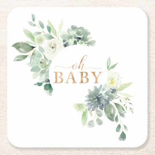 Oh Baby Succulent Baby Shower Paper Coasters