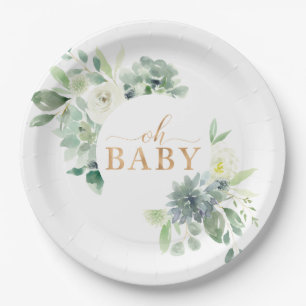 Oh Baby Succulent Baby Shower Paper Plates