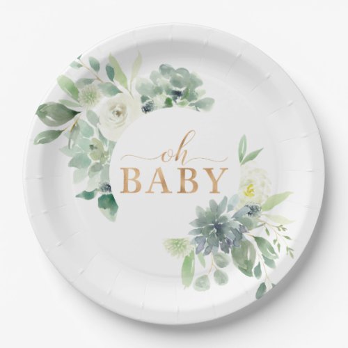 Oh Baby Succulent Baby Shower Paper Plates